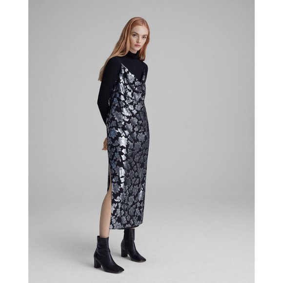 Club Monaco Silk Slip Jacquard Midi Dress Floral Sleeveless Cowl Wedding Guest - Picture 13 of 14